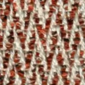 Woven fabric texture displaying vertical stripes of creamy white and terracotta red, with a simple over-under weave and matte finish.